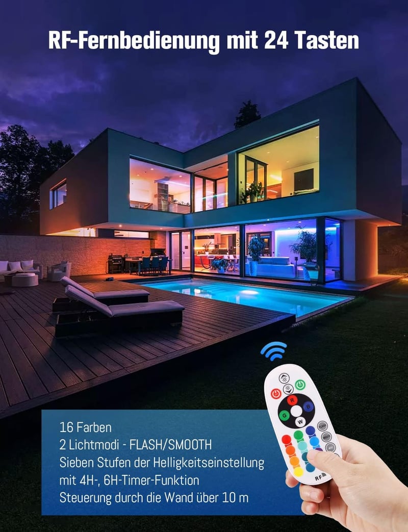 ECOWHO RGB kertilámpa távirányítóval, időzítővel, IP65 vízálló, 4 darabos szett