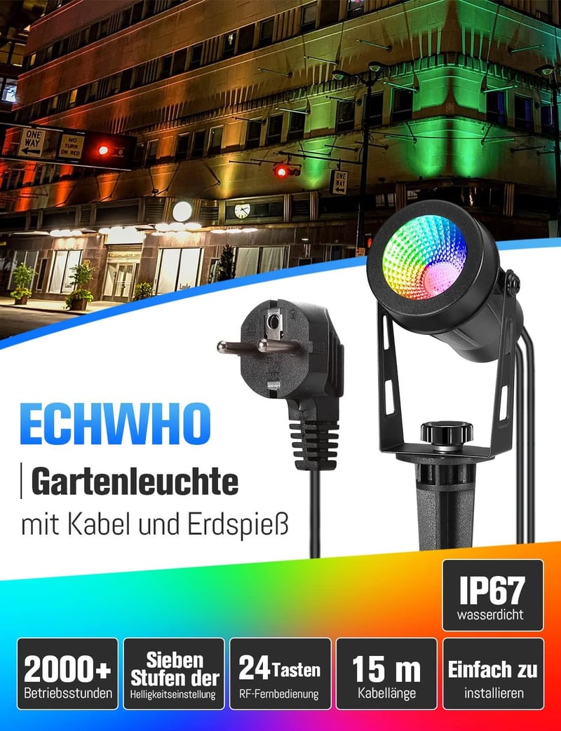 ECOWHO RGB kertilámpa távirányítóval, időzítővel, IP65 vízálló, 4 darabos szett