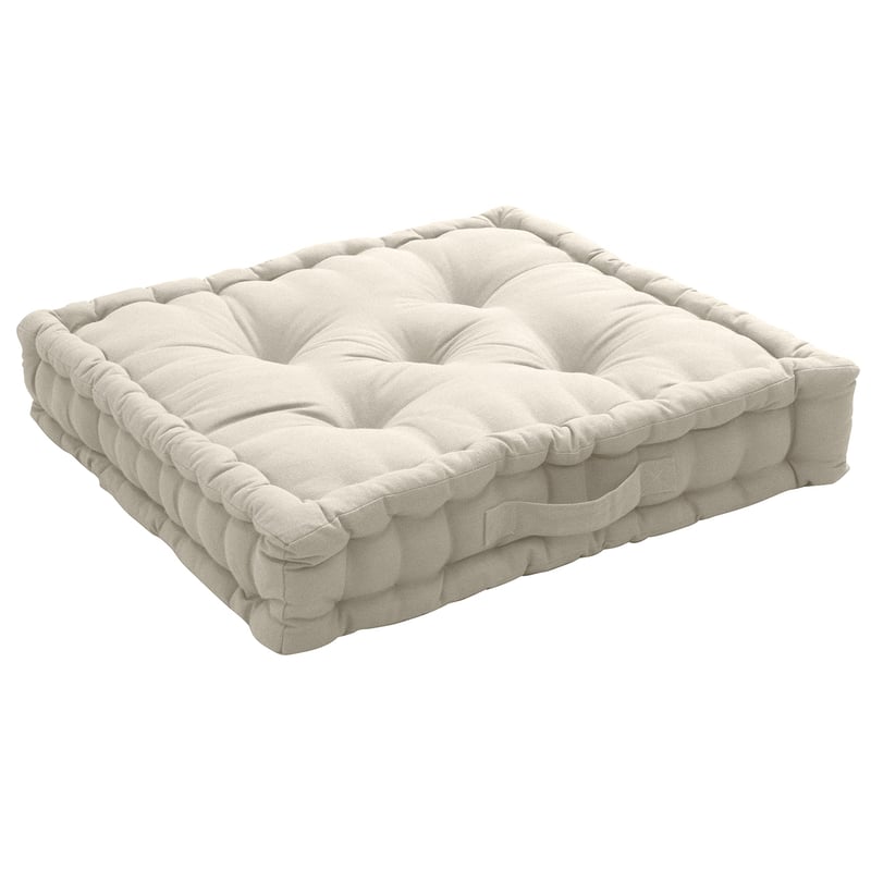 Pernă de podea ED Enjoy Home Panama cu mâner, 50x50x10 cm, ecru, 100% bumbac, umplutură din bumbac reciclat, matlasată