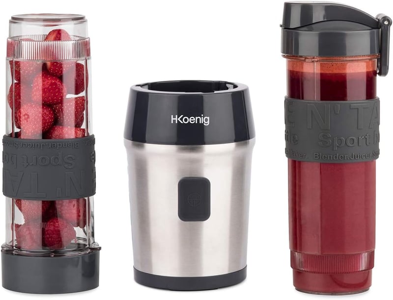 H.Koenig SMOO9 Kompakt Smoothie Készítő - 570ml, BPA-mentes, 300W, 2 Hordozható Palackkal