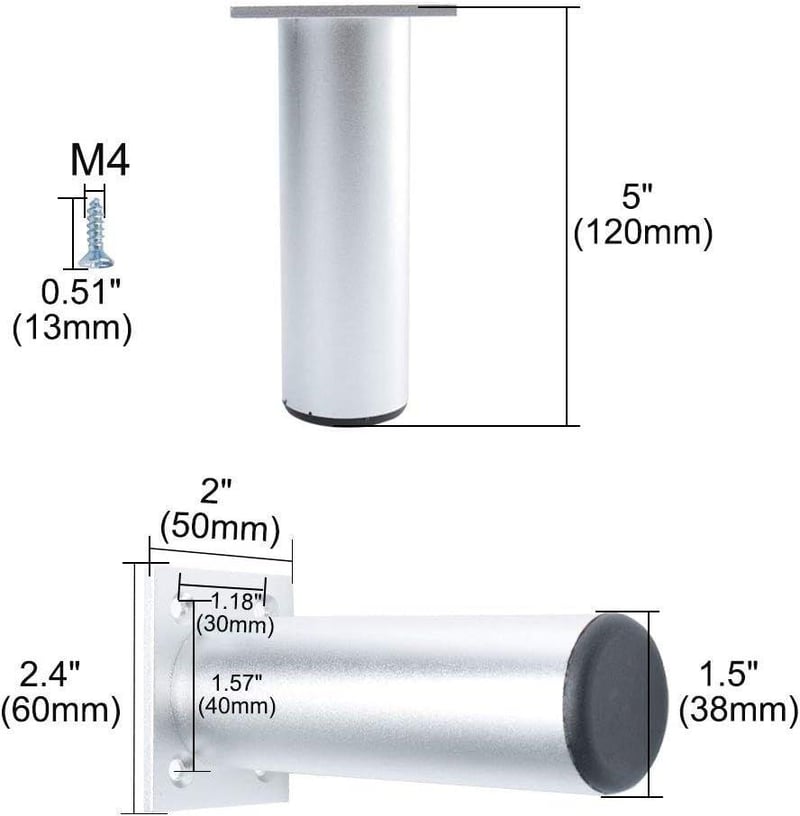 Állítható magasságú alumínium bútorláb szófához, asztalhoz - 2 db, 6 cm