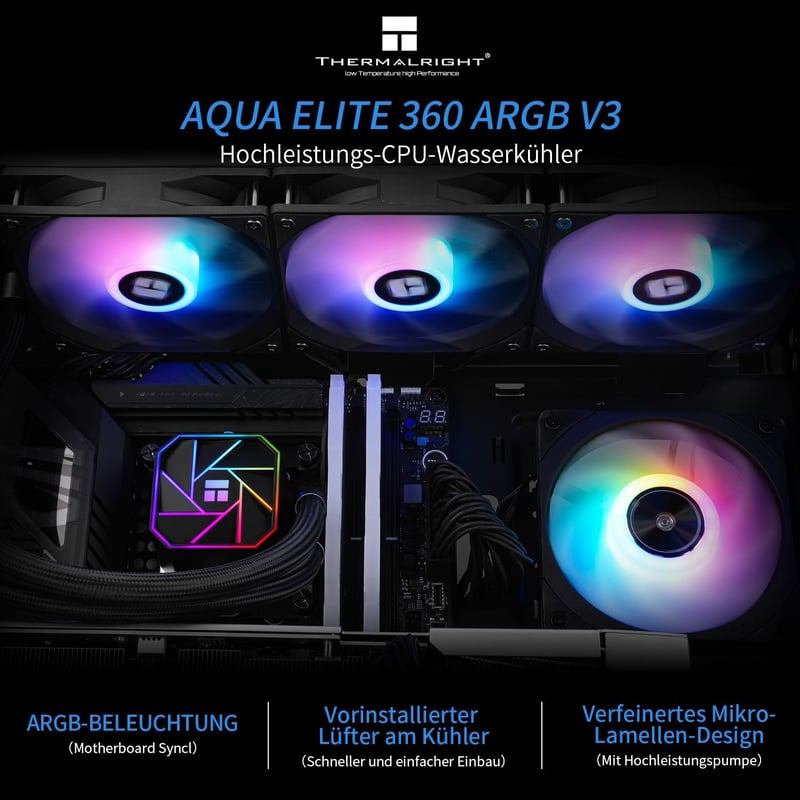 Thermalright Aqua Elite 360 V3 Folyékony CPU Hűtő, 360mm Radiátor, 3x120mm PWM Ventilátor, AMD/Intel Kompatibilis, Alacsony Zajszintű Vízhűt