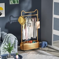 ihomemore Fém Ruhaállvány Tárolópolccal - Fekete-Arany Minimál Stílusú Álló Ruhatartó Ruháknak, Kabátoknak, Szoknyáknak, Ingeknek 5