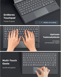 MoKo Német Bluetooth Billentyűzet Microsoft Surface Pro 7/6/5/4/3 Készülékekhez - QWERTZ Kiosztás, Érintőpad, 7 Színű Háttérvilágítás, Újrat 4