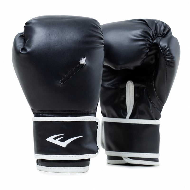 Boxerské rukavice Everlast Core 2, veľkosť L/XL, čierne, syntetická koža – poškodené — poškodené, čiastočne funkčné: Na rukavici je trhlina (stav: pozri 2. obrázok)