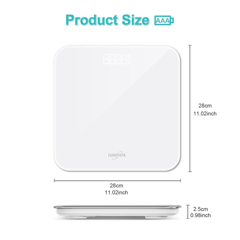EUROPAPA Digitális Személymérleg 180kg LED Kijelzővel, BMI Méréssel - Fehér