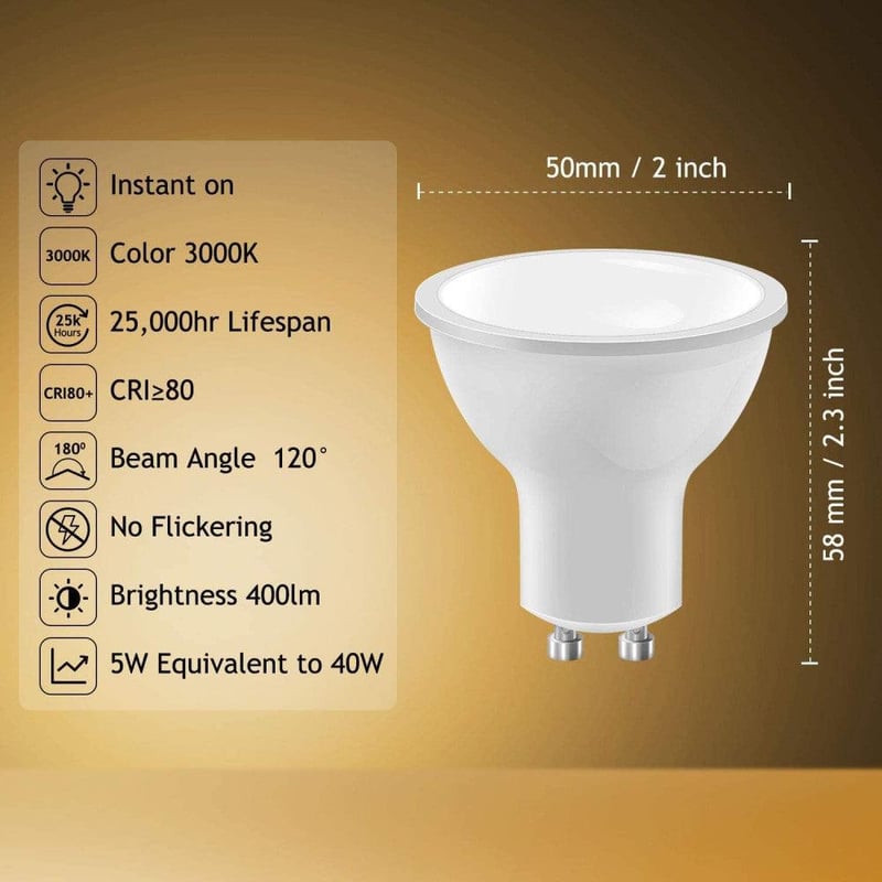 STANBOW GU10 LED izzó, meleg fehér, 5W, 400lm, 6 darabos csomag