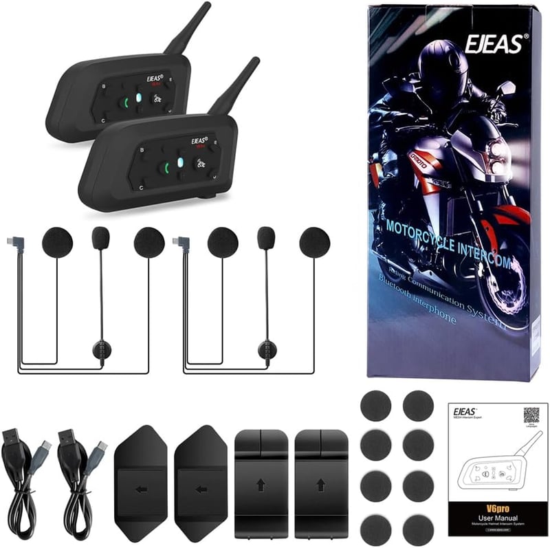 EJEAS V6 Motoros Bluetooth Headset 1200m Hatótávval - 6 Motoros Kommunikáció, DSP Zajszűrés, Vízálló Intercom Rendszer