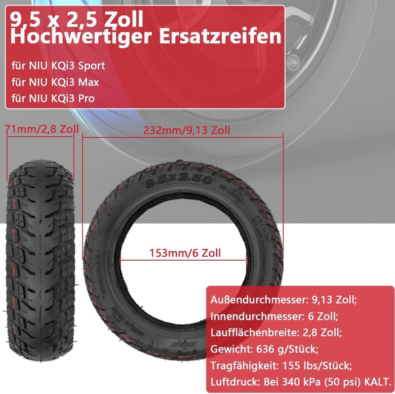 VOLOHAS 9.5 Inch Off-Road Gumiabroncs NIU KQi3/Pro/Max Elektromos Rollerhez Csúszásmentes Kopásálló Vákuum Gumi