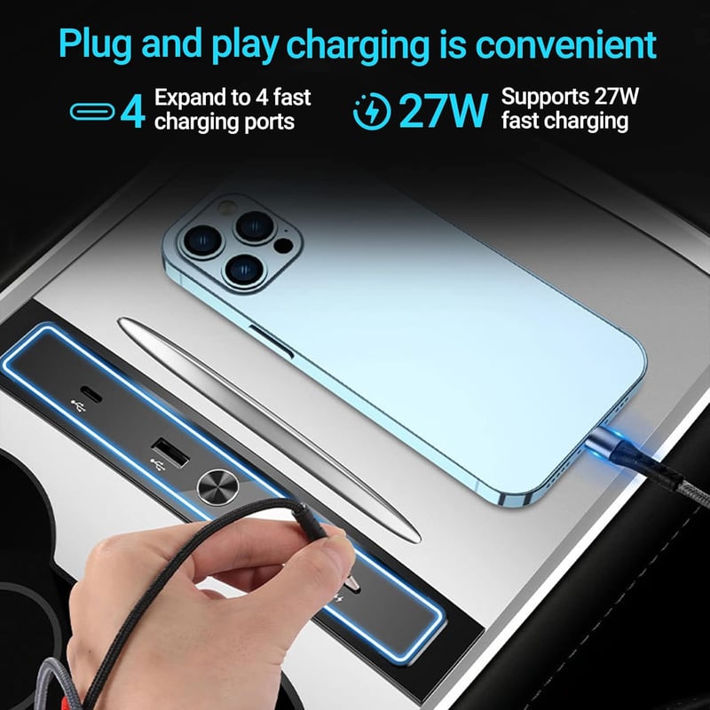 Tesla Model 3/Y USB Hub: 4 az 1-ben intelligens dokkoló, gyorstöltéssel (2021-2022)