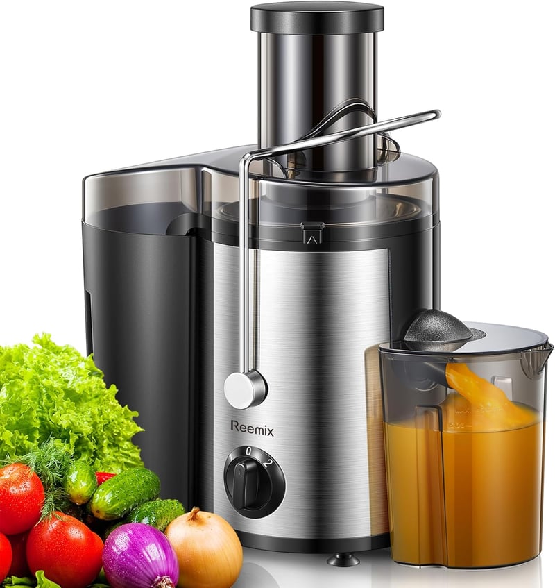 Reemix 800W-os rozsdamentes acél gyümölcs- és zöldségprés, 2 sebességgel