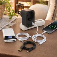 Családi töltőbázis: többportos töltő + 20000 mAh powerbank + 2 db Lightning kábel + micro USB kábel 1