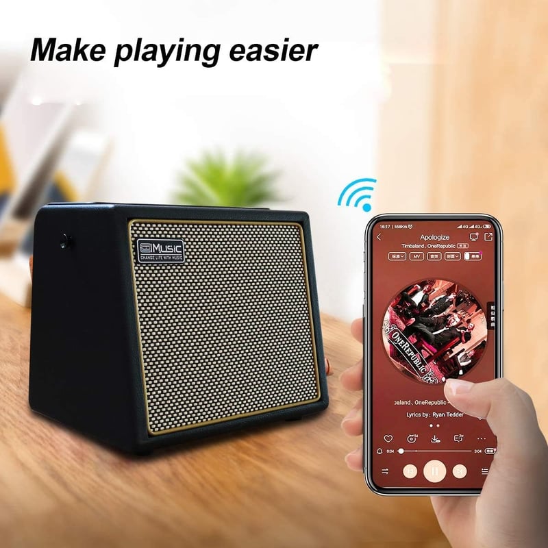 Coolmusic 30W Hordozható Gitárerősítő - Bluetooth Kapcsolat, Mikrofon Bemenet, Akkumulátoros, Fa Ház, Visszhang Effekt, Gitár és Billentyű K