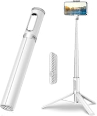 TONEOF 152cm-es Fehér Alumínium Szelfibot Állvány iPhone és Android Telefonokhoz, Vezeték Nélküli Távirányítóval - 173cm, Beige Grey 1