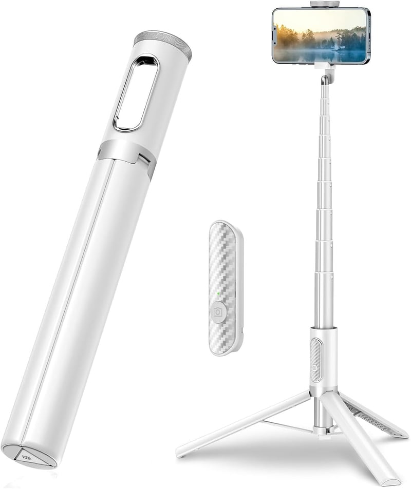 TONEOF 152cm-es Fehér Alumínium Szelfibot Állvány iPhone és Android Telefonokhoz, Vezeték Nélküli Távirányítóval - 173cm, Beige Grey