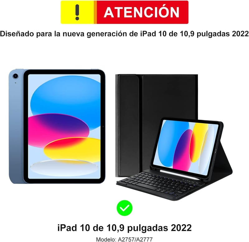 iPad 10. generációs bluetooth billentyűzetes tok, tollartóval, spanyol kiosztással
