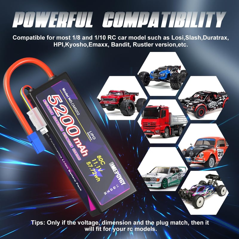 EMEPOVGY 11,1V 5200mAh RC akkumulátor csomag, EC5 csatlakozóval, 2db