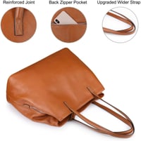 S-ZONE Valódi Bőr Női Táska - Nagy Méretű Shopper Válltáska 13" Laptoptartóval 5