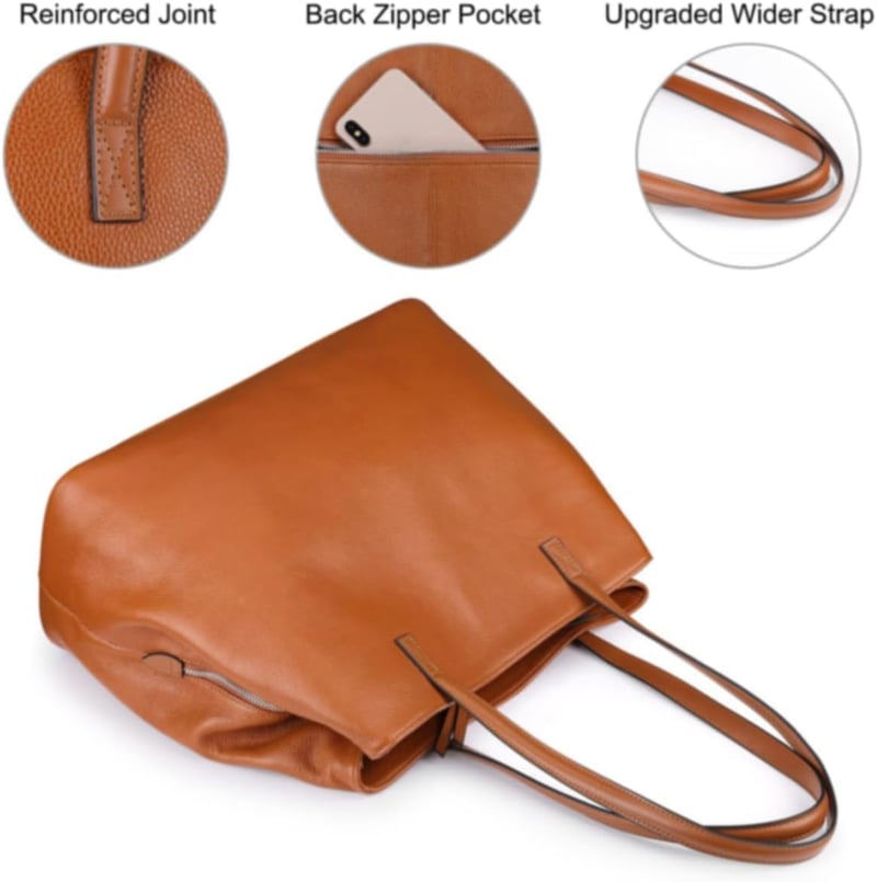 S-ZONE Valódi Bőr Női Táska - Nagy Méretű Shopper Válltáska 13" Laptoptartóval