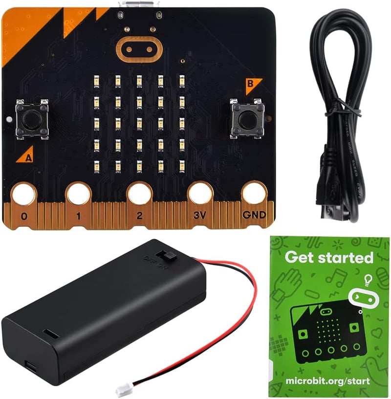 GeeekPi BBC Micro:bit V2.2 Programozható Fejlesztői Panel - Kódoláshoz és Oktatáshoz, Beépített Szenzorokkal, USB Kábellel és Elemtartóval
