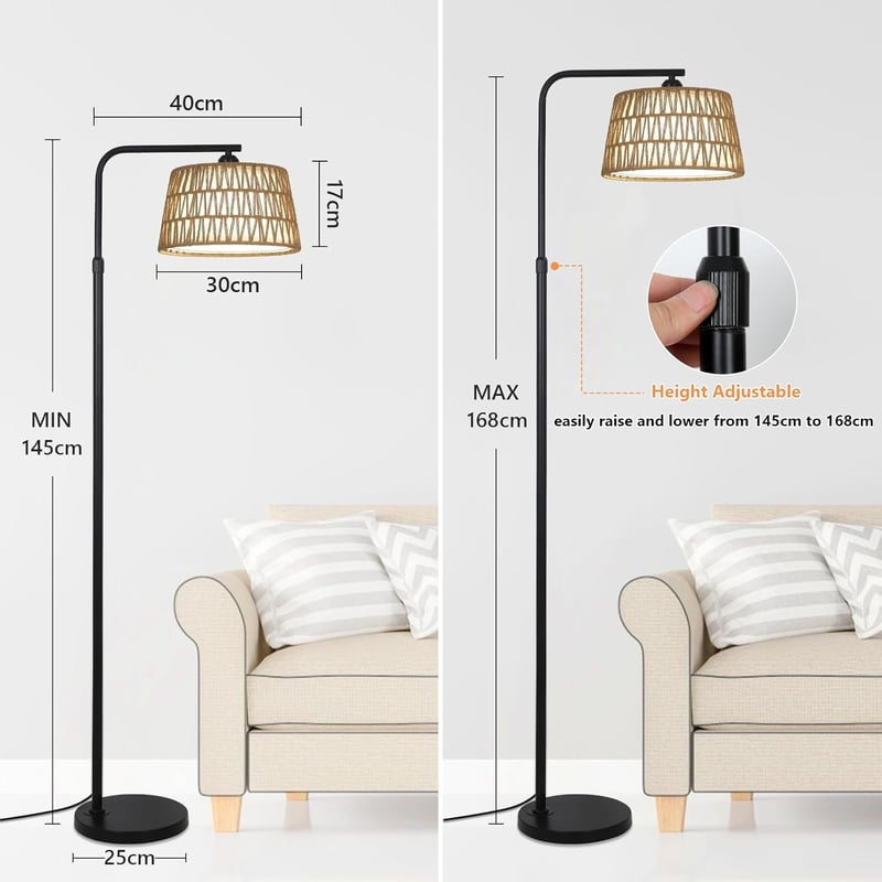 Rayofly Állólámpa Távirányítóval - Rattan Boho Állólámpa LED Izzóval, Alkalmazásvezérléssel, Rattan és Lenvászon Lámpaernyővel Nappali és H