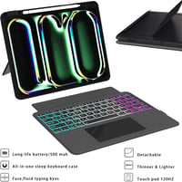 ROOFEI iPad Pro 13 M4 2024 Billentyűzetes Tok - Levehető Bluetooth Billentyűzet Touchpaddal, RGB Háttérvilágítással, Német QWERTZ Kiosztássa 3
