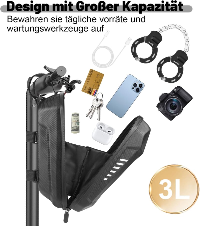 SHTALHST Bilincs Zár Elektromos Rollerhez - Acél Láncos Biztonsági Lakat Xiaomi, Ninebot, NIU Rollerekhez 3L Táskával, 56 cm, Fekete