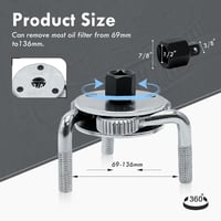CCLIFE Olajszűrő Kulcs 3-Karos Cr-V Pók Adapter Készlettel - Olajcseréhez, 69-136 mm Átmérőjű Szűrőkhöz, Króm-Vanádium Acél 4
