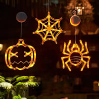 Yeeteesy Halloween Dekorációs Ablakfény - Tökök és Pókok Mintájú Meleg Fehér LED Világítás Beltérre és Kültérre, Elemes Működés, Bambusz Üve 1