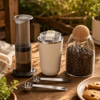 Kućni barista set: poluautomatski aparat + termo šalica + 2 žlice + staklenka s čepom 1