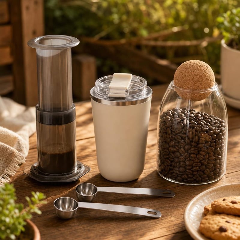 Kućni barista set: poluautomatski aparat + termo šalica + 2 žlice + staklenka s čepom