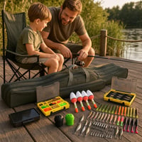 Ribolovni set za mol: torba 150 cm + 96 varalica + 5 plovaka + 2 kapice + kutija + stolica 1