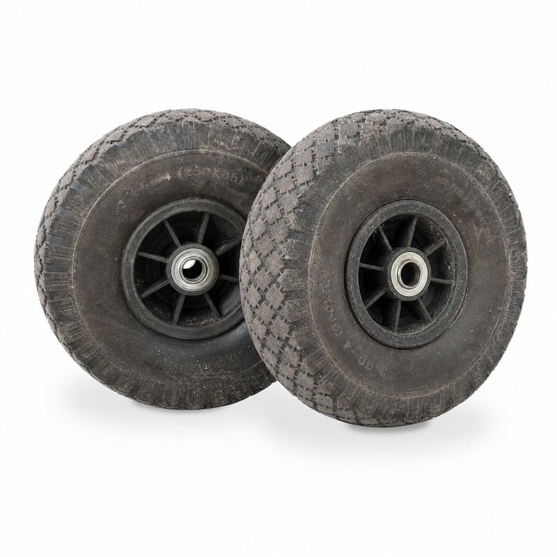 Roată cărucior Relaxdays, set 2 bucăți, cauciuc plin anti-pană, 3.00-4 inch, 260x85 mm, ax 20 mm, max. 80 kg — murdară (stare: vezi a 2-a imagine)