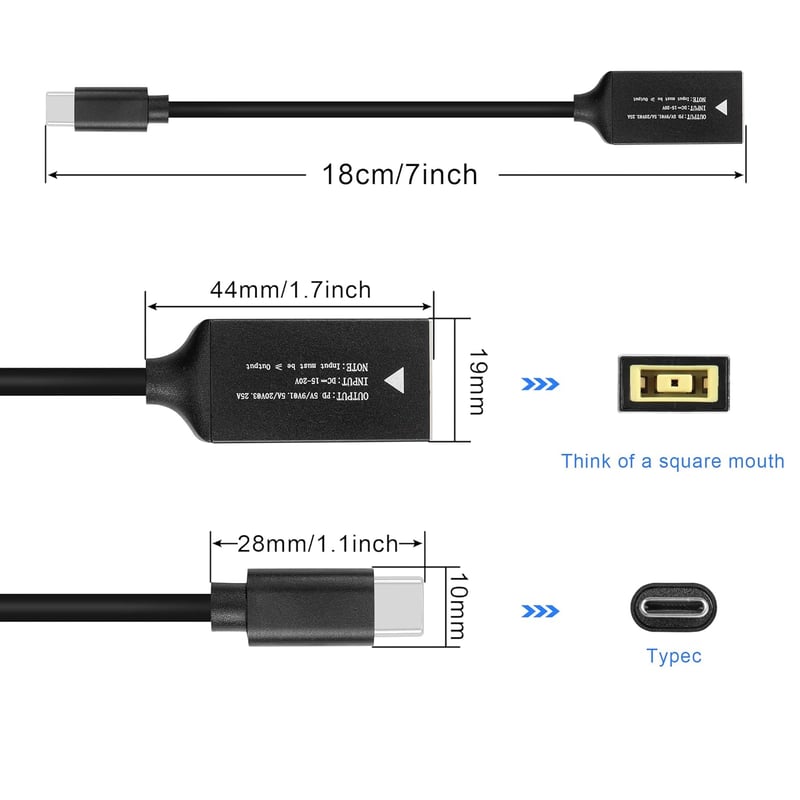 GINTOOYUN PD65W Lenovo Négyzetes USB-C Töltőkábel Laptopokhoz, Telefonokhoz és Tabletekhez - 18cm Univerzális Adapter 65W Teljesítménnyel