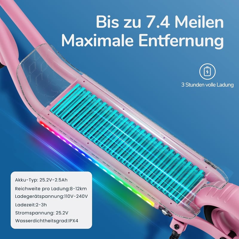 Escroll elektromos roller gyerekeknek 6+ - LED, Bluetooth, állítható magasság