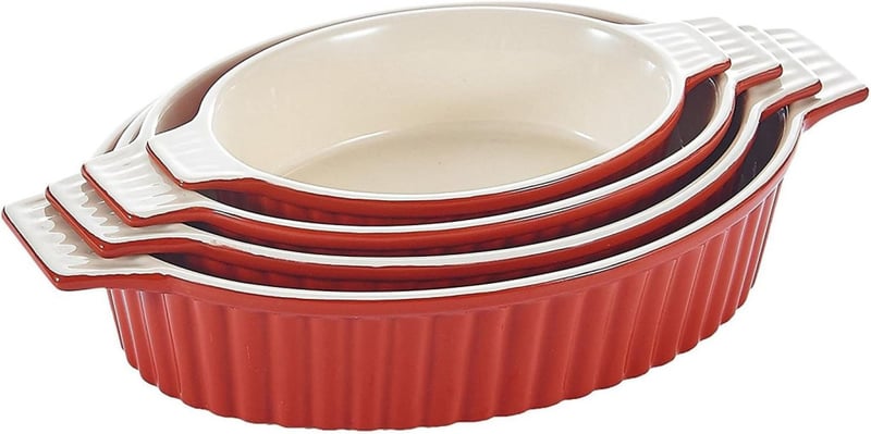 MALACASA 4 részes piros kerámia sütőforma szett lasagne és tiramisu készítéséhez