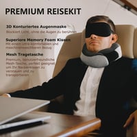 Proglobe Memóriahabos Nyakpárna Utazáshoz - Ortopéd Támasz Repülőre, Autóba, Vonatra - 3D Alvómaszk, Füldugó és Hálós Táska - Szürke 2