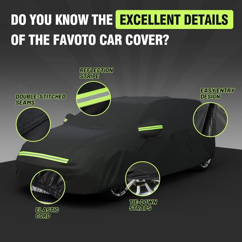 Favoto SUV Autótakaró - Vízálló, Fényvisszaverős, 480-505cm, Fekete