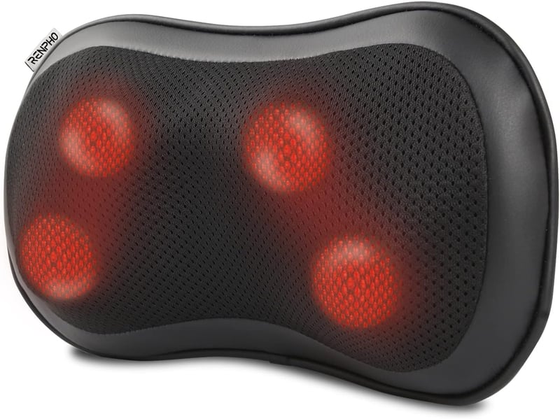 RENPHO Shiatsu Masszázspárna Melegítő Funkcióval, Nyakmasszírozó 3 Sebességgel, 4D Forgó Masszázsfejekkel, Mély Gyúró Masszázs