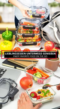 edallo 3 db Nagy Üveg Ételtároló Doboz Légmentes Fedéllel - Szivárgásmentes, Mosogatógép, Sütő, Fagyasztó és Mikrohullámú Sütő Biztos - 3x10 5