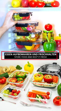 edallo 3 db Nagy Üveg Ételtároló Doboz Légmentes Fedéllel - Szivárgásmentes, Mosogatógép, Sütő, Fagyasztó és Mikrohullámú Sütő Biztos - 3x10 6