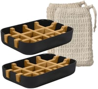 Set 2 Suporturi de Săpun din Bambus EDARTO - cu Tavă de Scurgere pe bază de Amidon de Porumb, 2 Săculețe pentru Săpun din Sisal, Sustenabile și Eco-friendly, pentru Baie și Duș 1