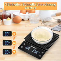 Edasion Digitális kávémérleg időzítővel eszpresszóhoz, 0,1 g pontosság 3 kg-ig, fekete érintőképernyős LED kijelző, vízálló konyhai mérleg 7