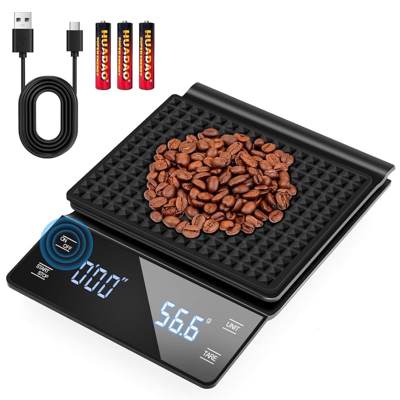 Edasion Digitális kávémérleg időzítővel eszpresszóhoz, 0,1 g pontosság 3 kg-ig, fekete érintőképernyős LED kijelző, vízálló konyhai mérleg