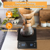 Edasion Digitális kávémérleg időzítővel eszpresszóhoz, 0,1 g pontosság 3 kg-ig, fekete érintőképernyős LED kijelző, vízálló konyhai mérleg 3