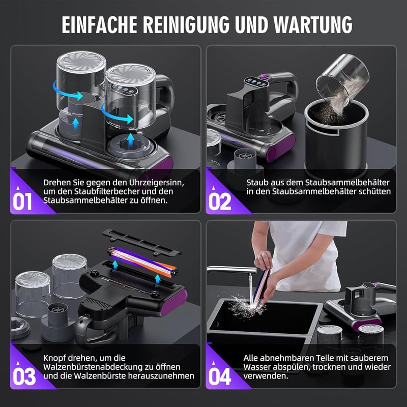 JPHYLL Atka Porszívó Matracokhoz - UV-C Fénnyel, 16 kPa Szívóerővel, HEPA Szűrővel, Ultrahangos és Hőkezeléses Technológiával Kárpitokhoz