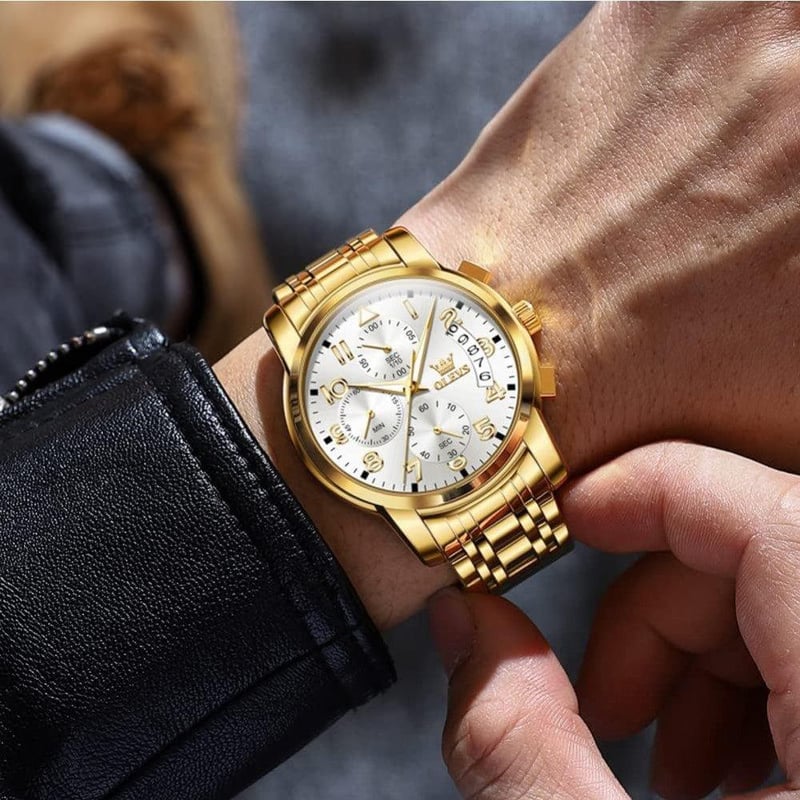 OLEVS Arany Férfi Karóra - Vízálló, Dátumkijelzős, 42mm Acél