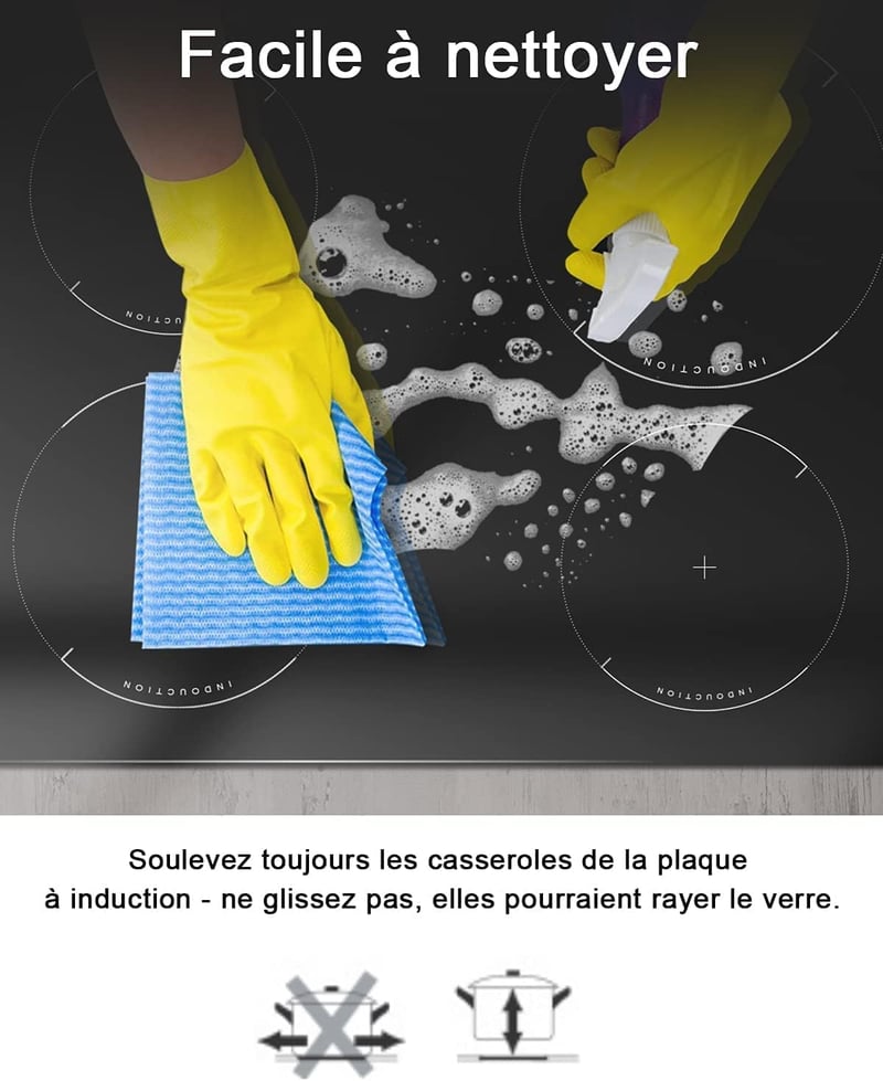 Hobsir 60 cm-es Beépíthető Indukciós Főzőlap 4 Zónával, 7200W, 9 Teljesítményszint, Gombos Vezérlés, Üvegkerámia Felület, Vezetékes