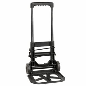 Cărucior manual pliabil Kinzo cu mâner extensibil, 4 roți, design în formă de L, 23x96x32 cm, capacitate de încărcare 40 kg, negru, utilizat