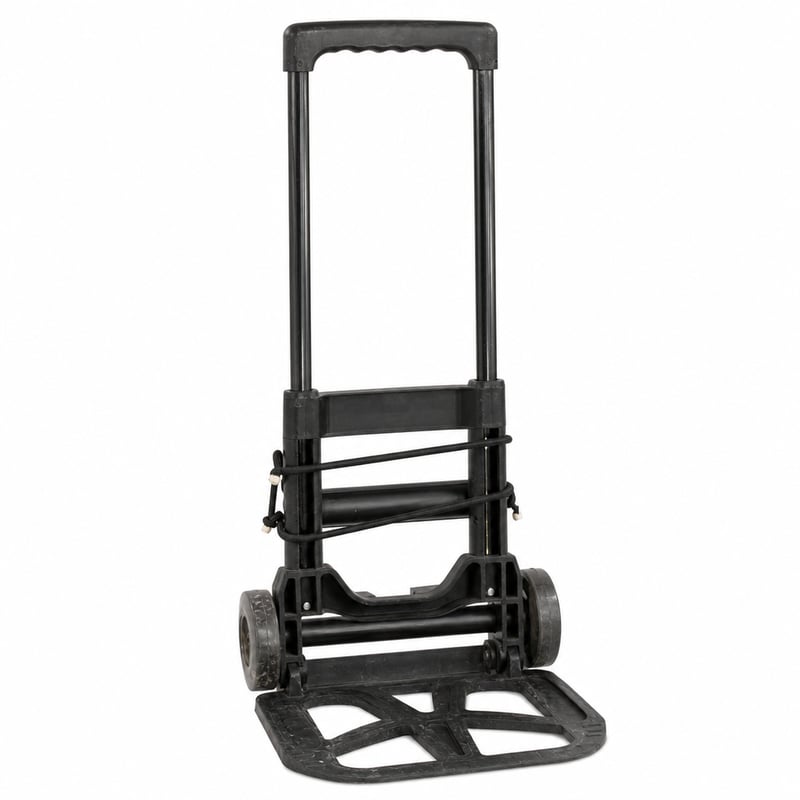 Cărucior manual pliabil Kinzo cu mâner extensibil, 4 roți, design în formă de L, 23x96x32 cm, capacitate de încărcare 40 kg, negru, utilizat